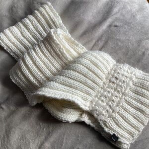 MEXX CREAM THICK PLUSH KNIT SCARF WITH EMBELLISHED HEM DETAIL